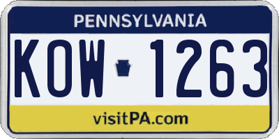 PA license plate KOW1263