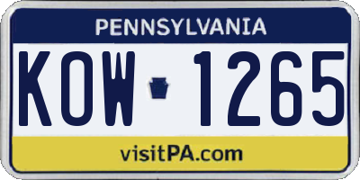 PA license plate KOW1265