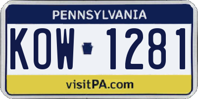 PA license plate KOW1281