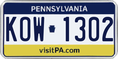 PA license plate KOW1302