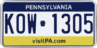 PA license plate KOW1305
