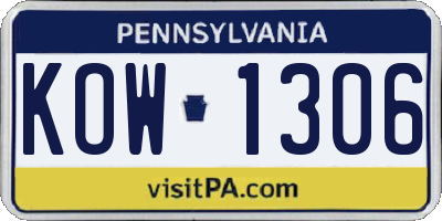 PA license plate KOW1306