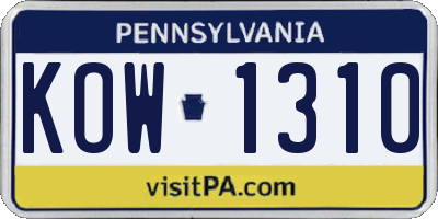 PA license plate KOW1310