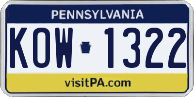 PA license plate KOW1322