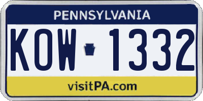 PA license plate KOW1332
