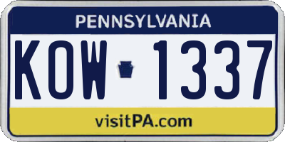 PA license plate KOW1337