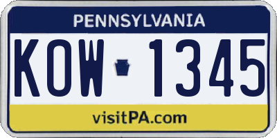 PA license plate KOW1345