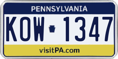 PA license plate KOW1347