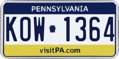 PA license plate KOW1364