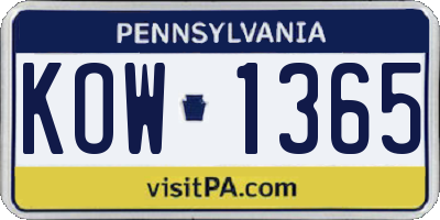 PA license plate KOW1365