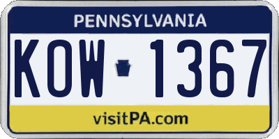 PA license plate KOW1367