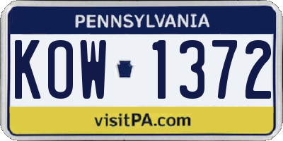 PA license plate KOW1372