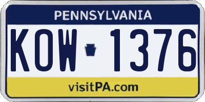PA license plate KOW1376