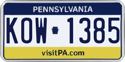 PA license plate KOW1385