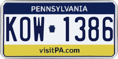 PA license plate KOW1386