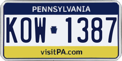 PA license plate KOW1387