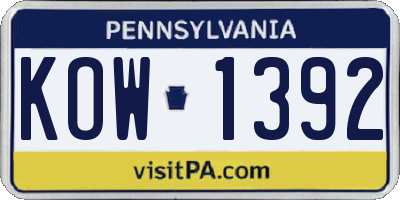 PA license plate KOW1392