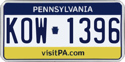 PA license plate KOW1396