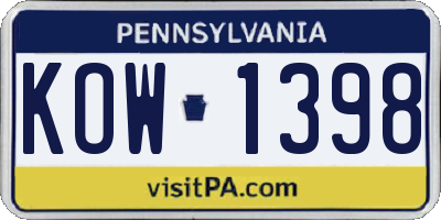 PA license plate KOW1398