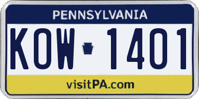 PA license plate KOW1401