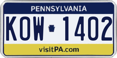 PA license plate KOW1402