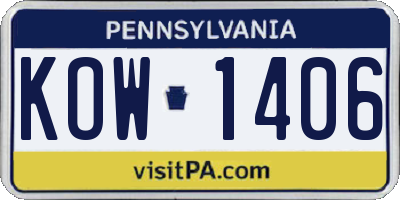 PA license plate KOW1406