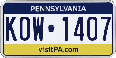 PA license plate KOW1407