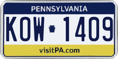 PA license plate KOW1409