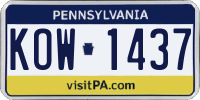 PA license plate KOW1437