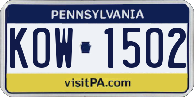 PA license plate KOW1502