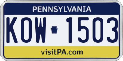 PA license plate KOW1503