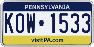 PA license plate KOW1533