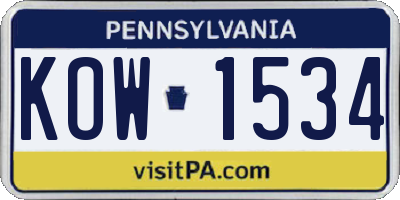 PA license plate KOW1534