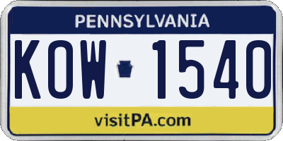 PA license plate KOW1540