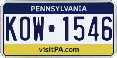 PA license plate KOW1546