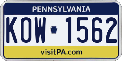 PA license plate KOW1562