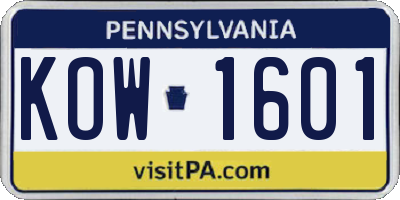 PA license plate KOW1601