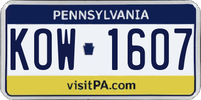 PA license plate KOW1607