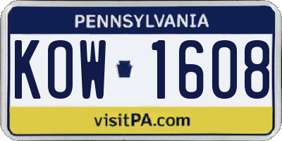 PA license plate KOW1608