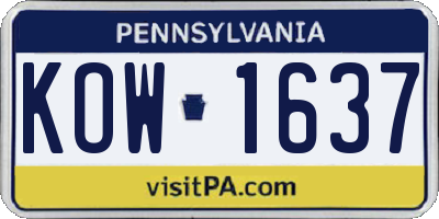 PA license plate KOW1637