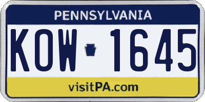 PA license plate KOW1645