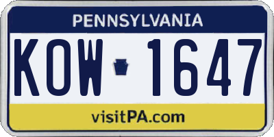 PA license plate KOW1647