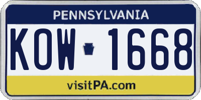 PA license plate KOW1668
