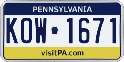 PA license plate KOW1671