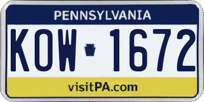 PA license plate KOW1672