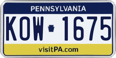 PA license plate KOW1675