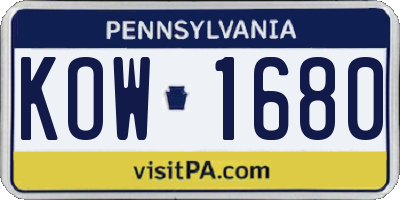 PA license plate KOW1680