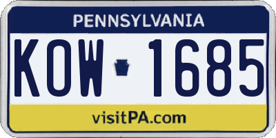 PA license plate KOW1685