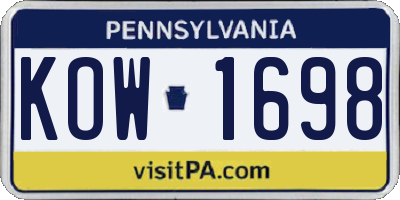 PA license plate KOW1698