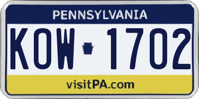 PA license plate KOW1702
